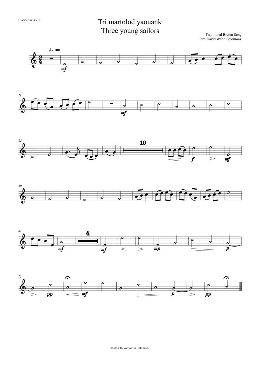Tri Martolod Yaouank (Three young sailors) for clarinet quintet Clarinet Quintet scores gallery preview page 4