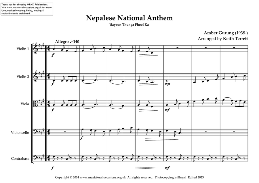 Nepalese National Anthem for String Orchestra String Orchestra scores gallery preview page 2