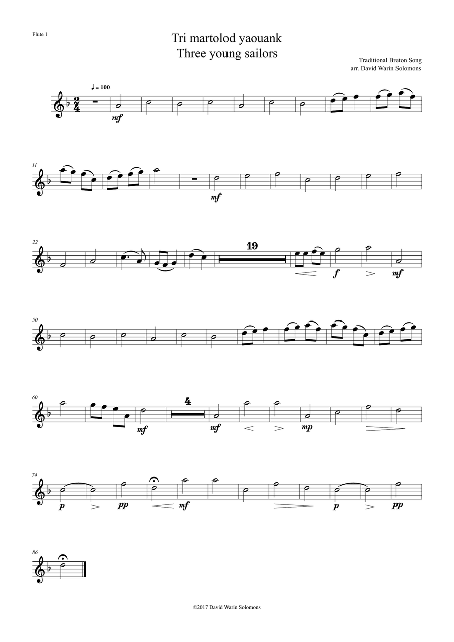 Tri Martolod Yaouank (Three young sailors) for flute quintet (incl piccolo) Woodwind Quintet scores gallery preview page 4