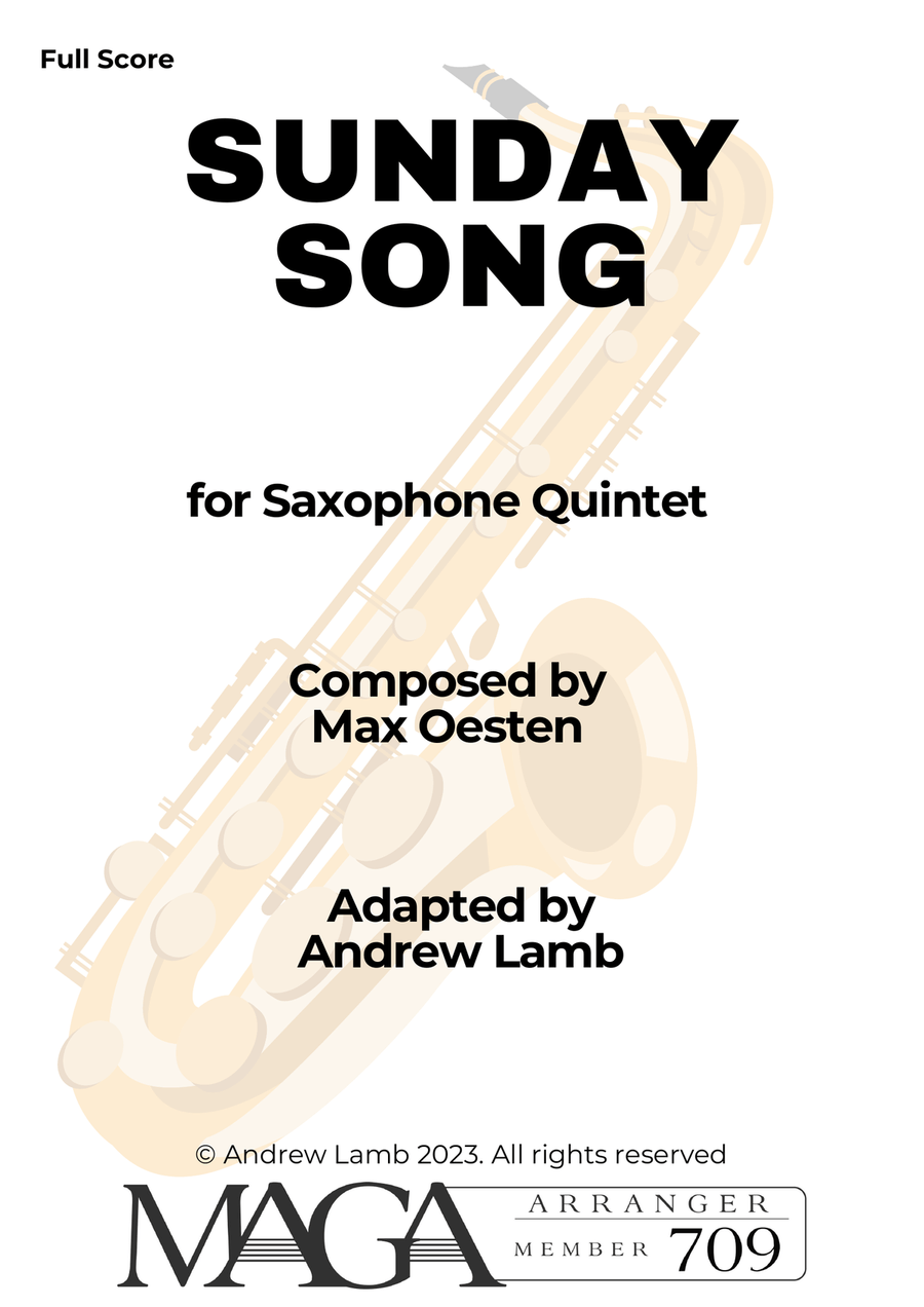 Max Oesten | Sunday Song | for Saxophone Quintet Saxophone Quintet scores gallery preview page 2