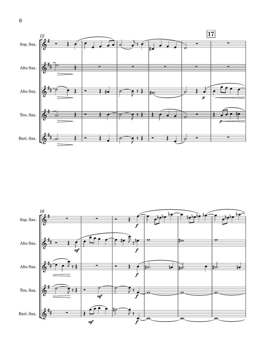 Max Oesten | Sunday Song | for Saxophone Quintet Saxophone Quintet scores gallery preview page 6