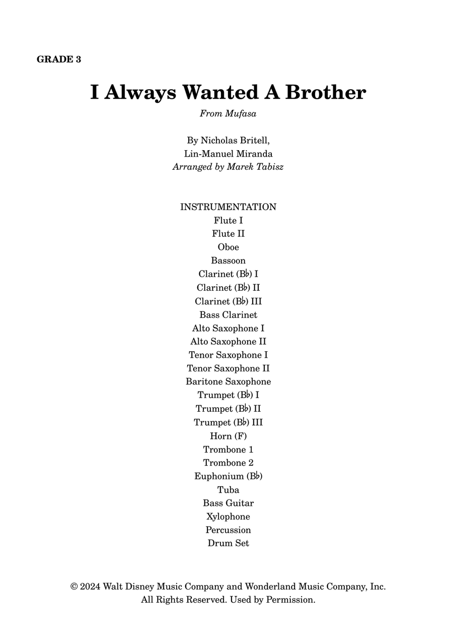 I Always Wanted A Brother Concert Band scores gallery preview page 1