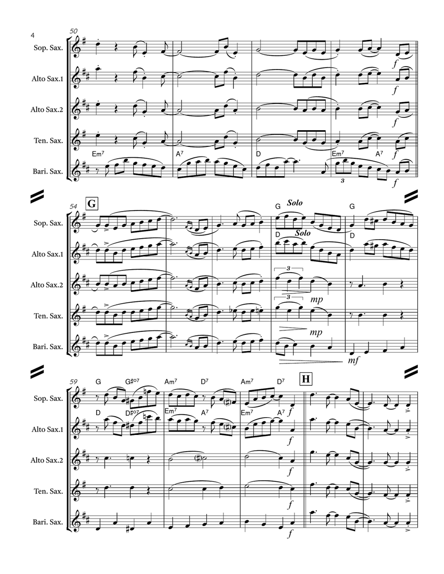 Singin’ in the Rain (for Saxophone Quartet SATB or AATB) Saxophone Quartet scores gallery preview page 5
