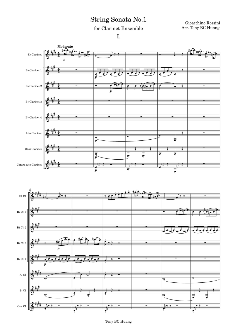 String Sonata No.1 for Clarinet Octet Woodwind Ensemble scores gallery preview page 1