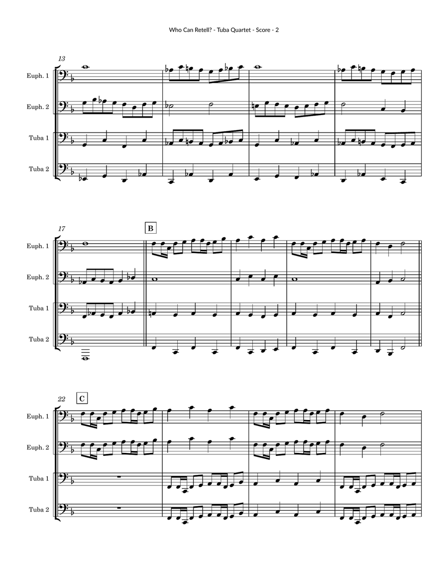 Who Can Retell? for Tuba Quartet Brass Quartet scores gallery preview page 2