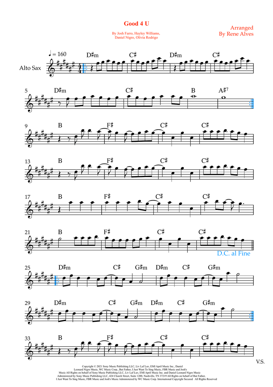 Good 4 U Good 4 U Alto Saxophone scores gallery preview page 1