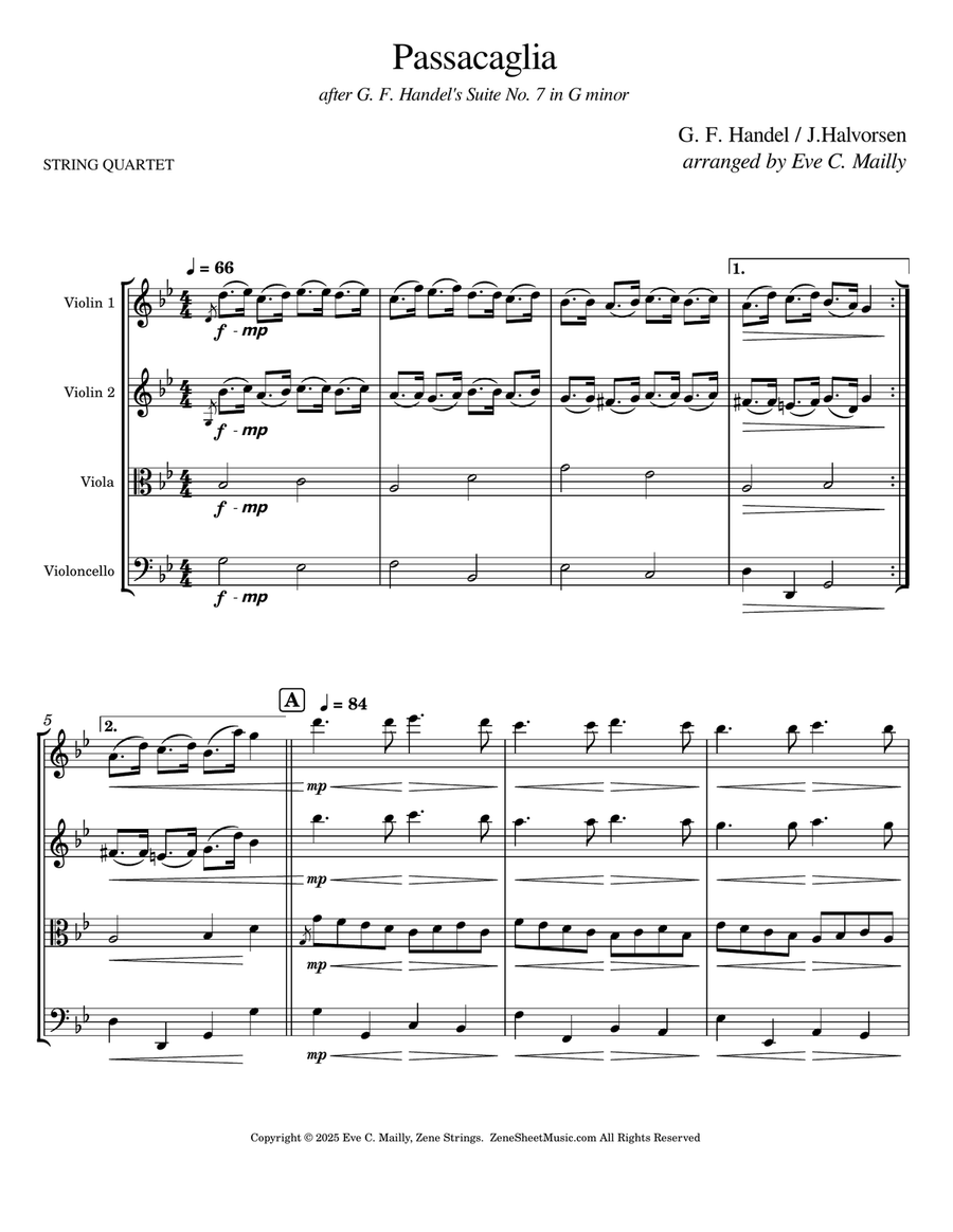 Passacaglia (after Handel's Suite No. 7 in G minor) String Quartet scores gallery preview page 1