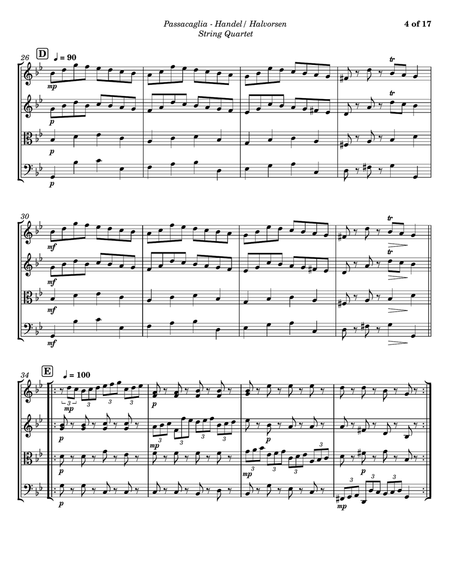 Passacaglia (after Handel's Suite No. 7 in G minor) String Quartet scores gallery preview page 4