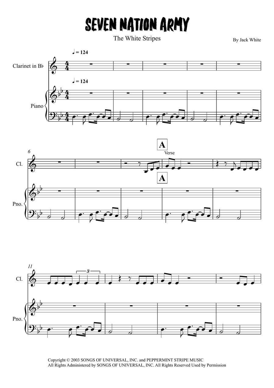 Seven Nation Army Seven Nation Army Clarinet Solo scores gallery preview page 1