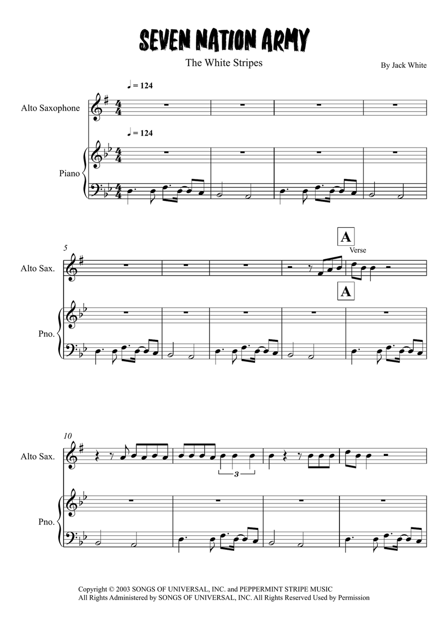 Seven Nation Army Seven Nation Army Alto Saxophone scores gallery preview page 1