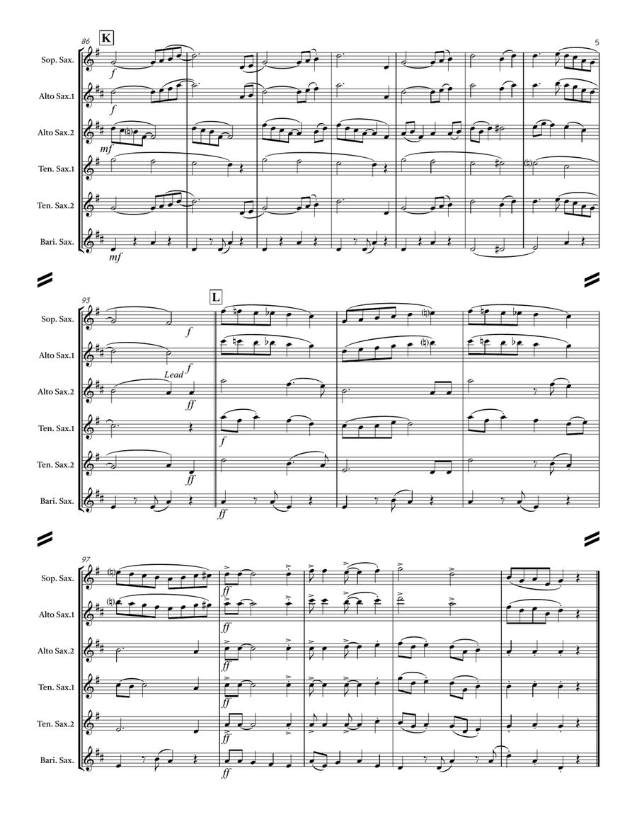 Singin’ in the Rain (for Saxophone Quintet SATTB or AATTB) Saxophone Quintet scores gallery preview page 6