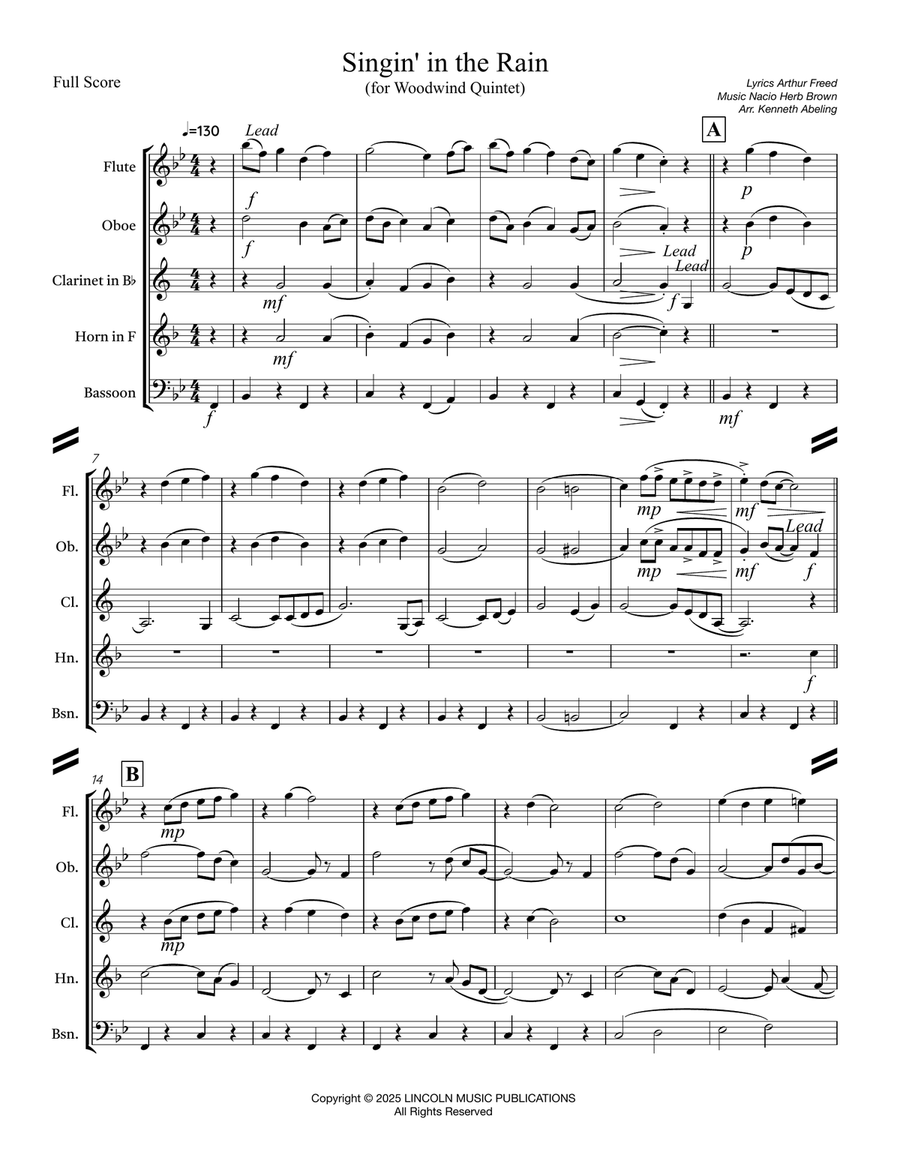 Singin’ in the Rain (for Woodwind Quintet) Woodwind Quintet scores gallery preview page 2