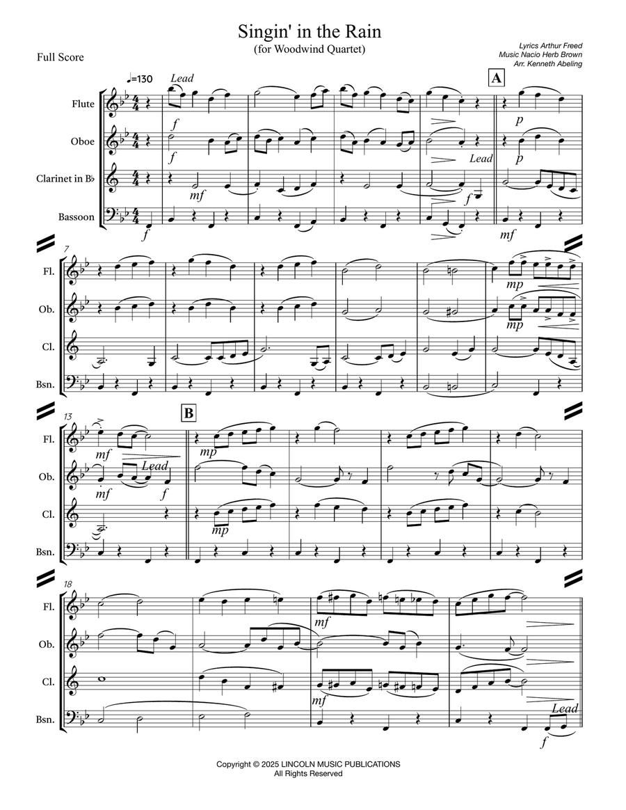 Singin’ in the Rain (for Woodwind Quartet) Woodwind Quartet scores gallery preview page 2