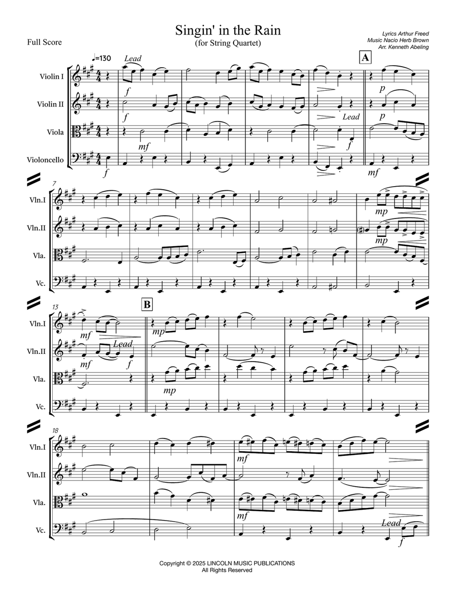 Singin’ in the Rain (for String Quartet) String Quartet scores gallery preview page 2