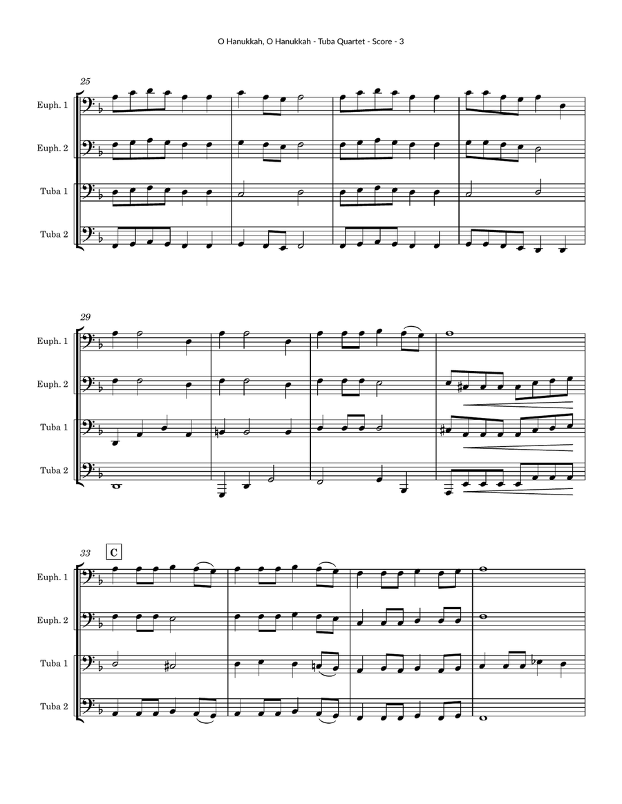 O Hanukkah, O Hanukkah for Tuba Quartet Brass Quartet scores gallery preview page 3