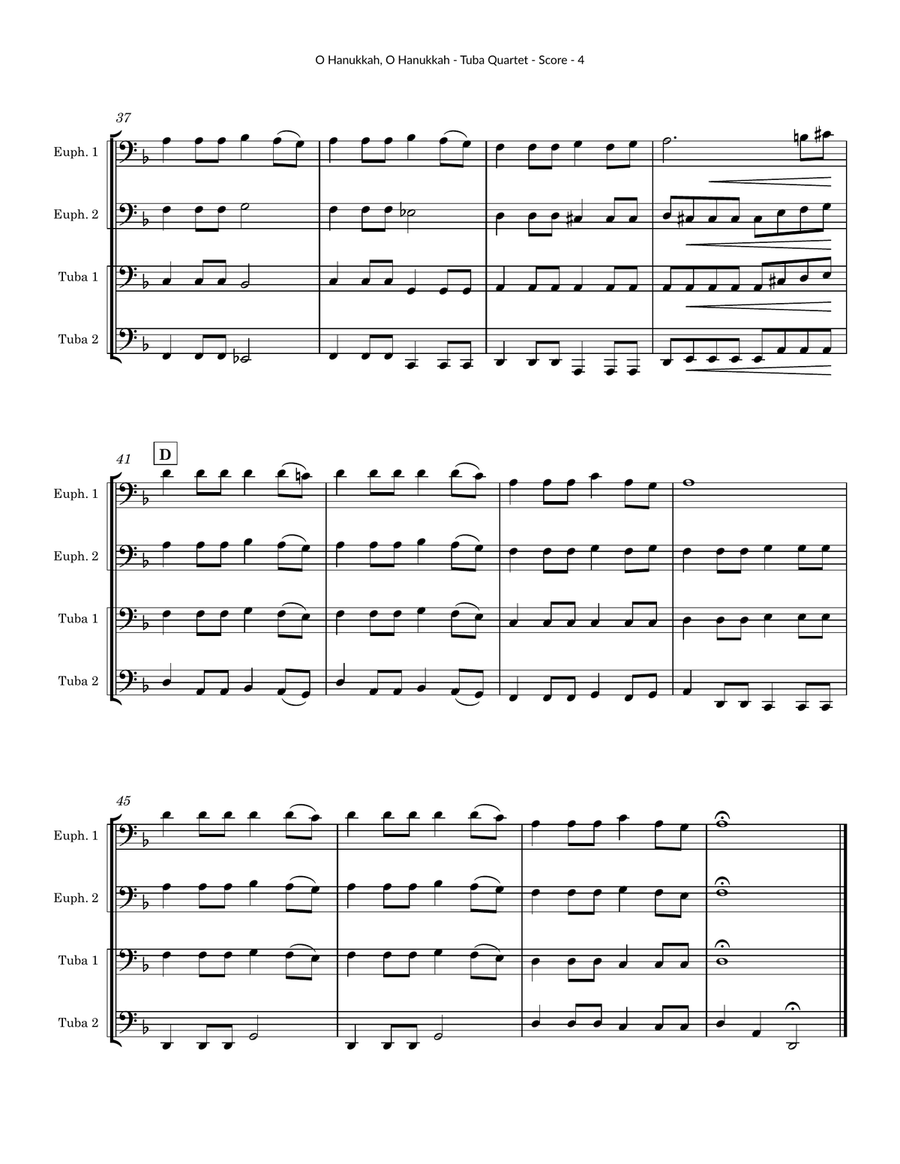 O Hanukkah, O Hanukkah for Tuba Quartet Brass Quartet scores gallery preview page 4