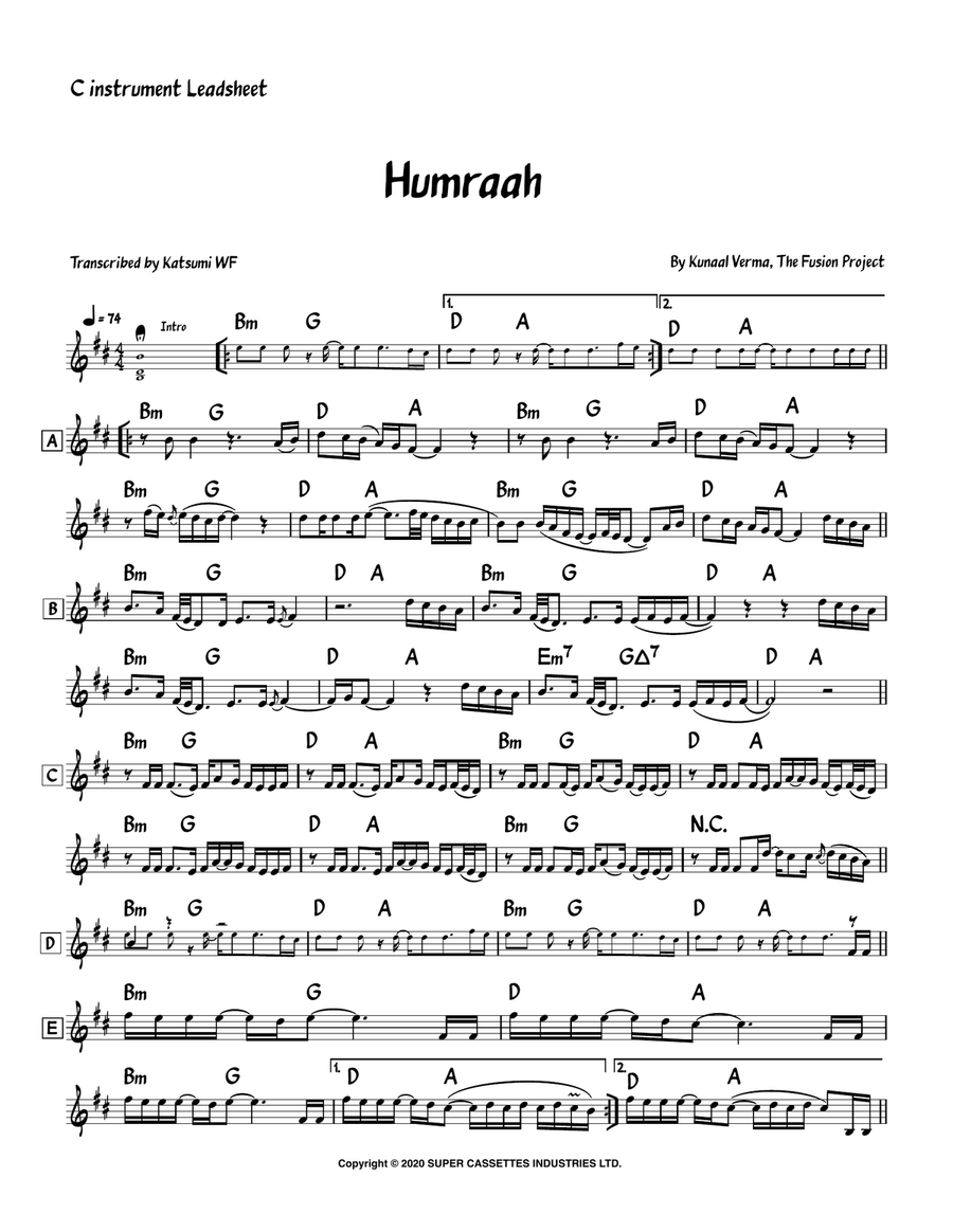 Humraah Humraah Piano scores gallery preview page 1