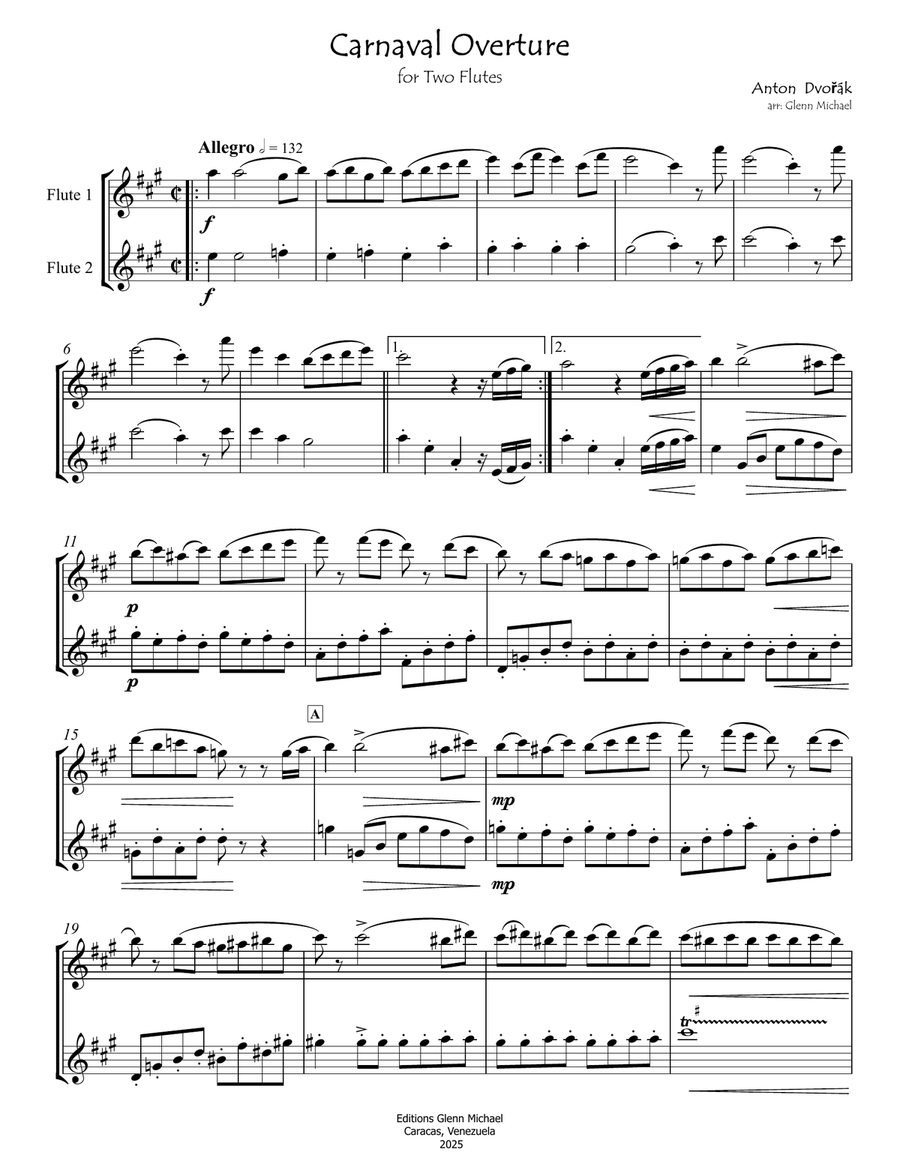 Carnaval Overture for Two Flutes Flute Duet scores gallery preview page 2