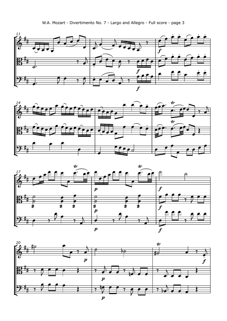 Mozart, W. A. - Divertimento No. 7, K. 205 Arranged for Violin, Viola and Cello String Trio scores gallery preview page 3