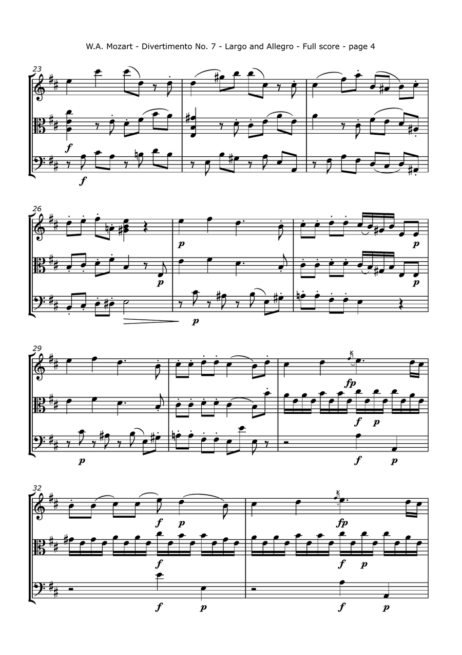 Mozart, W. A. - Divertimento No. 7, K. 205 Arranged for Violin, Viola and Cello String Trio scores gallery preview page 4