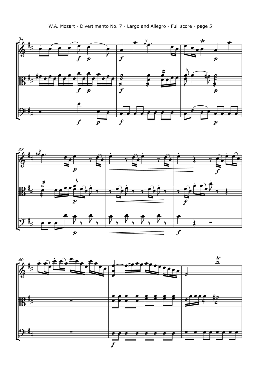 Mozart, W. A. - Divertimento No. 7, K. 205 Arranged for Violin, Viola and Cello String Trio scores gallery preview page 5