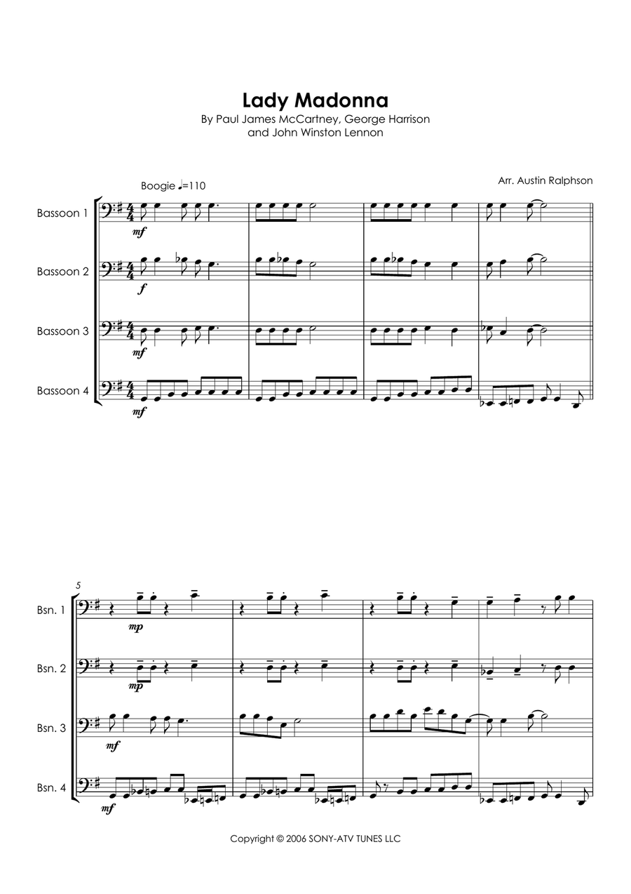 Lady Madonna Lady Madonna Brass Quartet scores gallery preview page 5