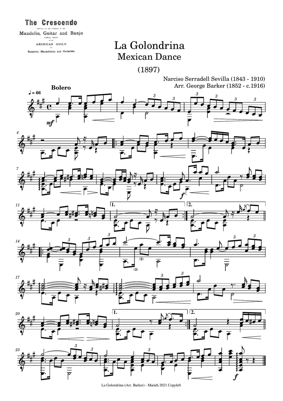La Golondrina La Golondrina Piano, Vocal scores gallery preview page 1