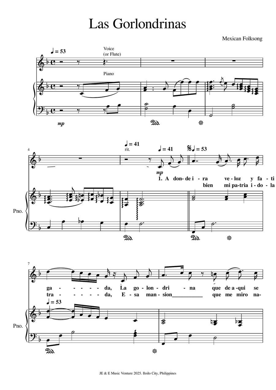 Las Golondrinas Las Golondrinas Piano, Vocal scores gallery preview page 1