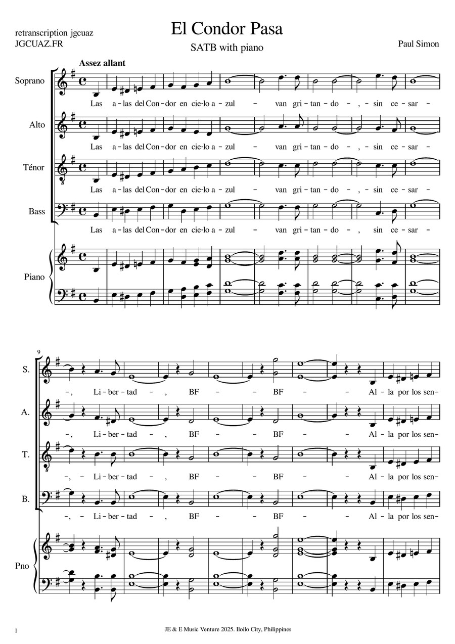 El Condor Pasa (If I Could) 4-Part scores gallery preview page 1