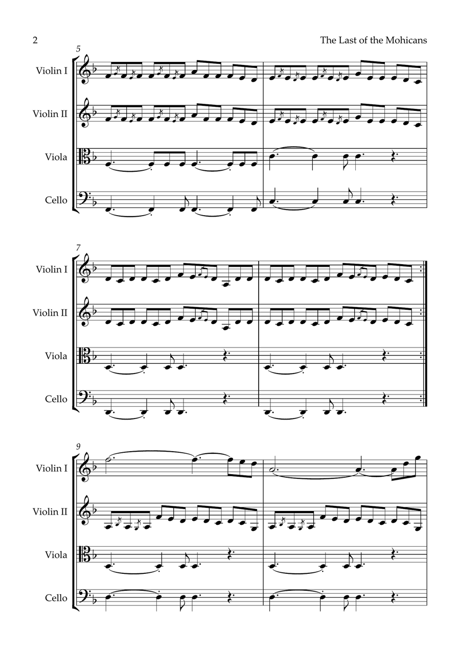 Last Of The Mohicans (Main Theme) String Quartet scores gallery preview page 2