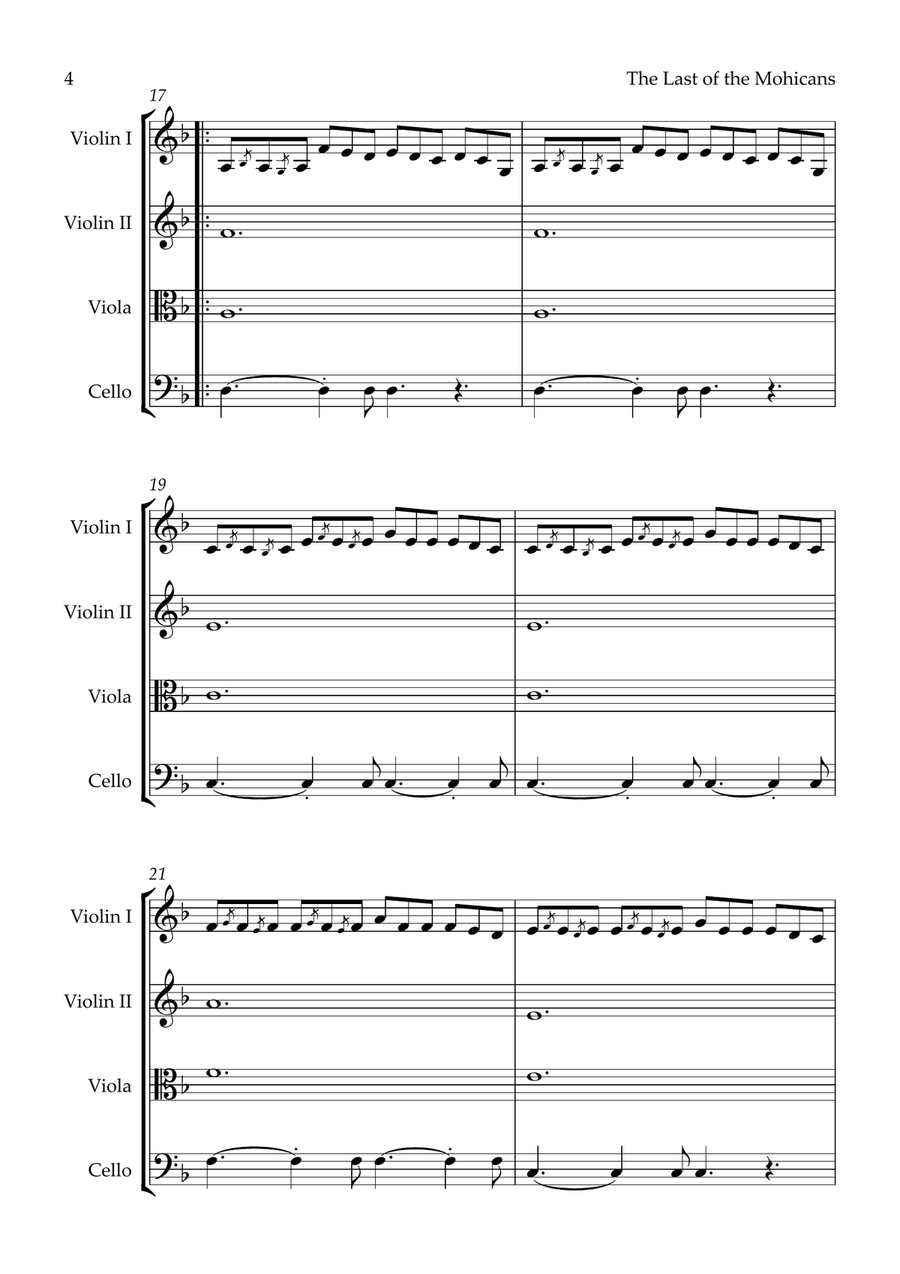 Last Of The Mohicans (Main Theme) String Quartet scores gallery preview page 4