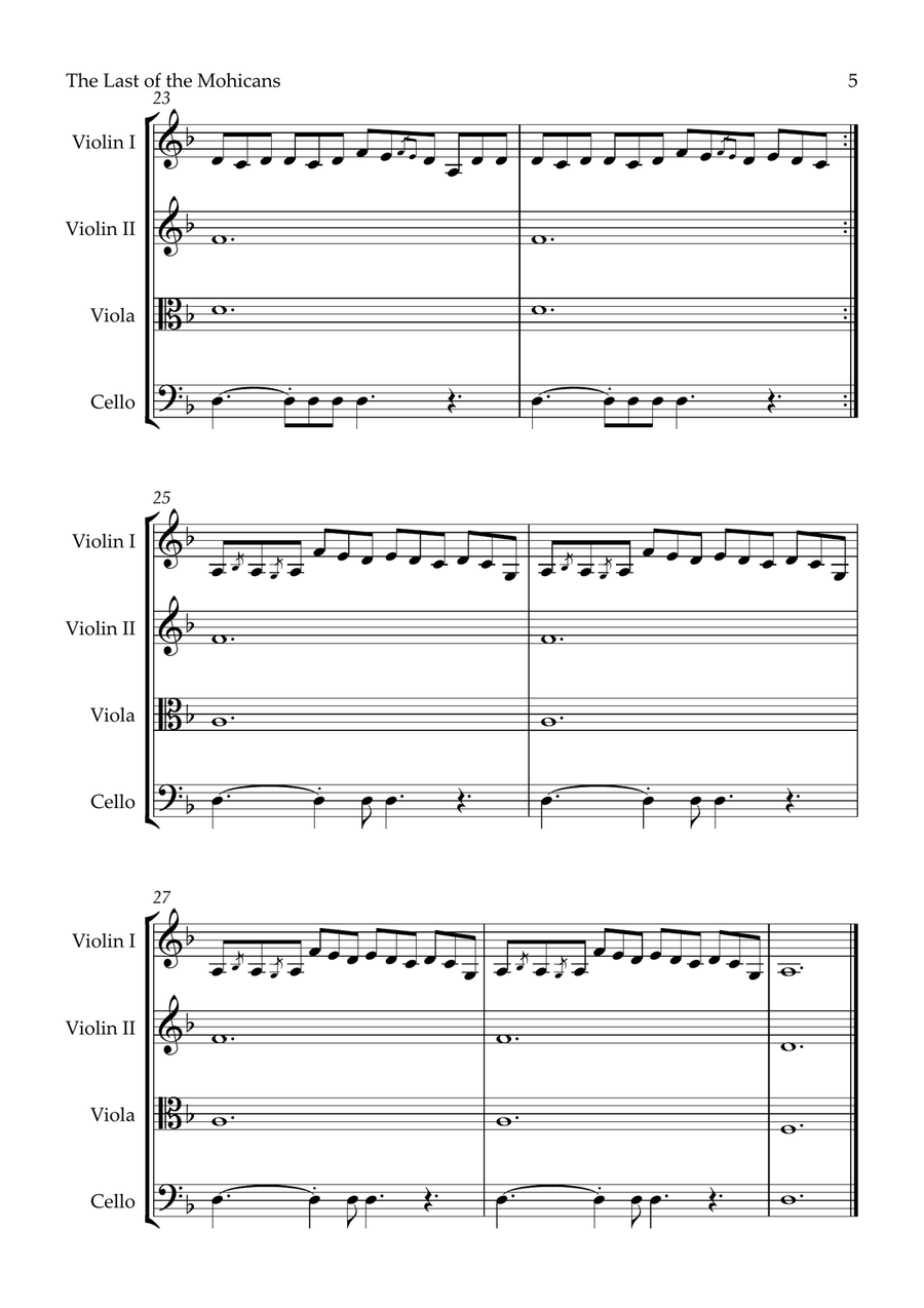 Last Of The Mohicans (Main Theme) String Quartet scores gallery preview page 5
