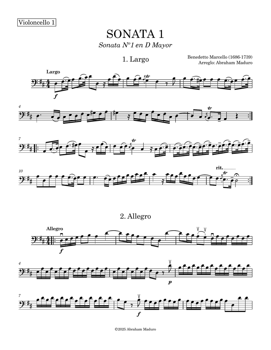 Two Movements from Marcello`s Sonata Nº1 Cello Duet - Score and Parts String Duet scores gallery preview page 5
