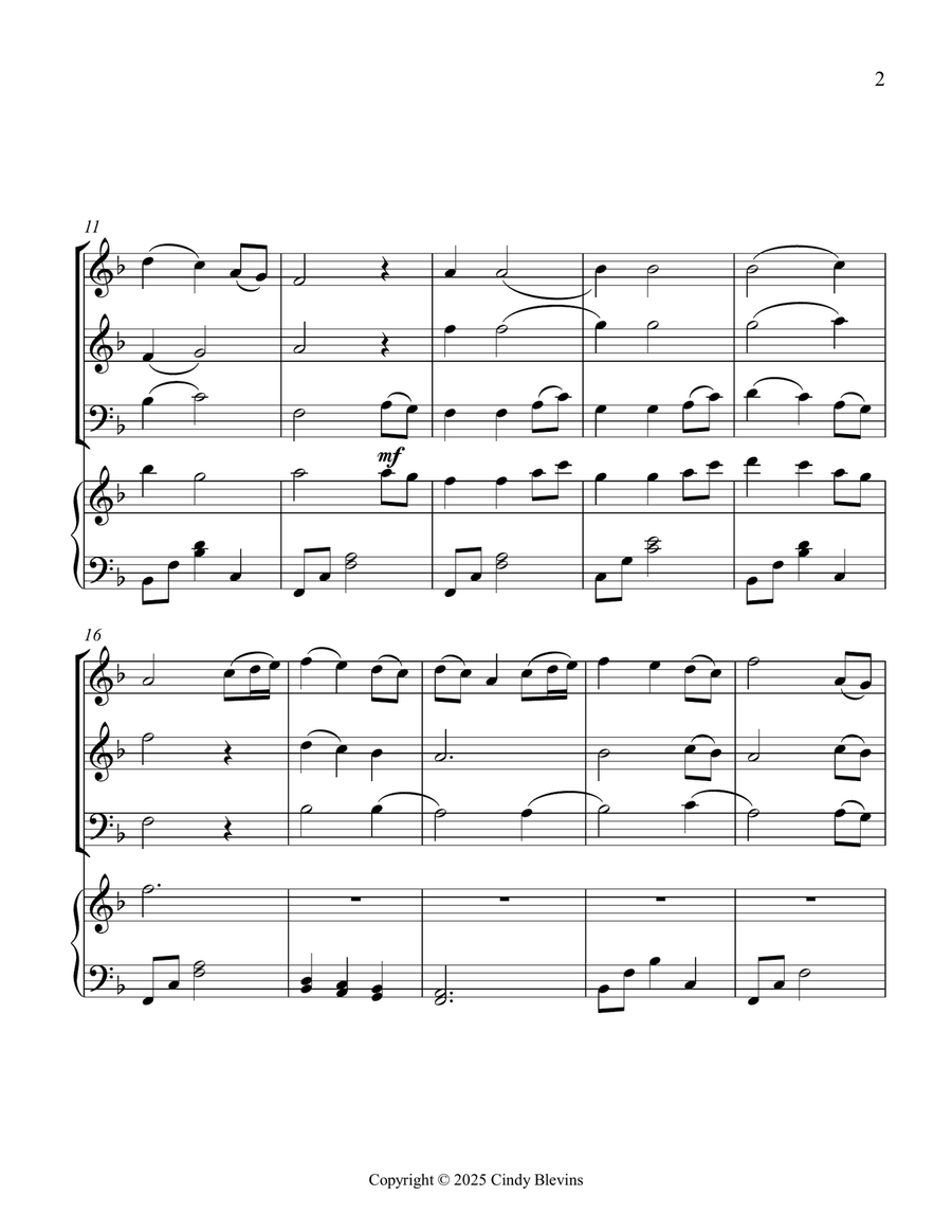Come, Thou Fount of Every Blessing, for Two Violins, Cello and Piano Piano Quartet scores gallery preview page 3