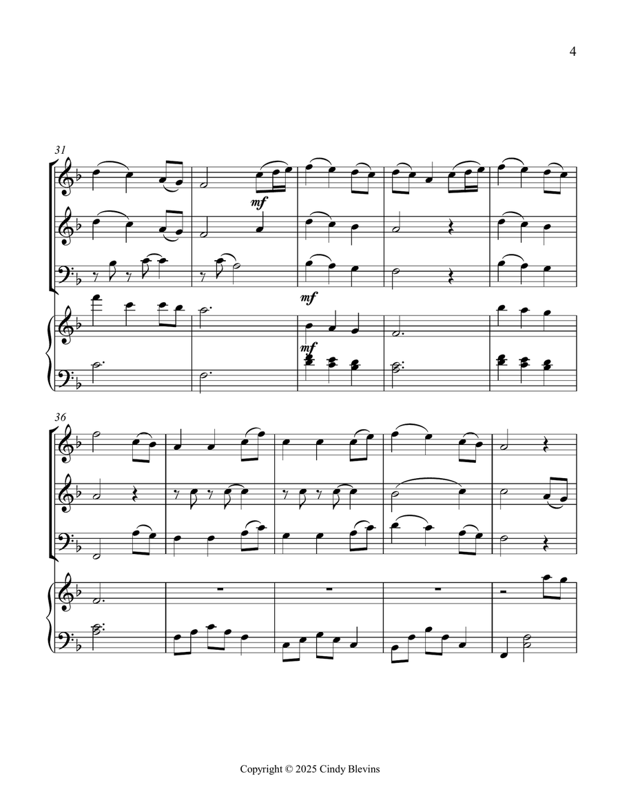 Come, Thou Fount of Every Blessing, for Two Violins, Cello and Piano Piano Quartet scores gallery preview page 5