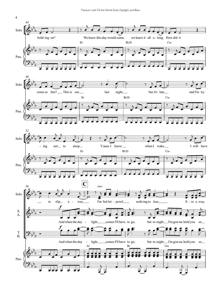 Medley: Titanium with Till The World Ends, Daylight, and Blow 4-Part scores gallery preview page 4