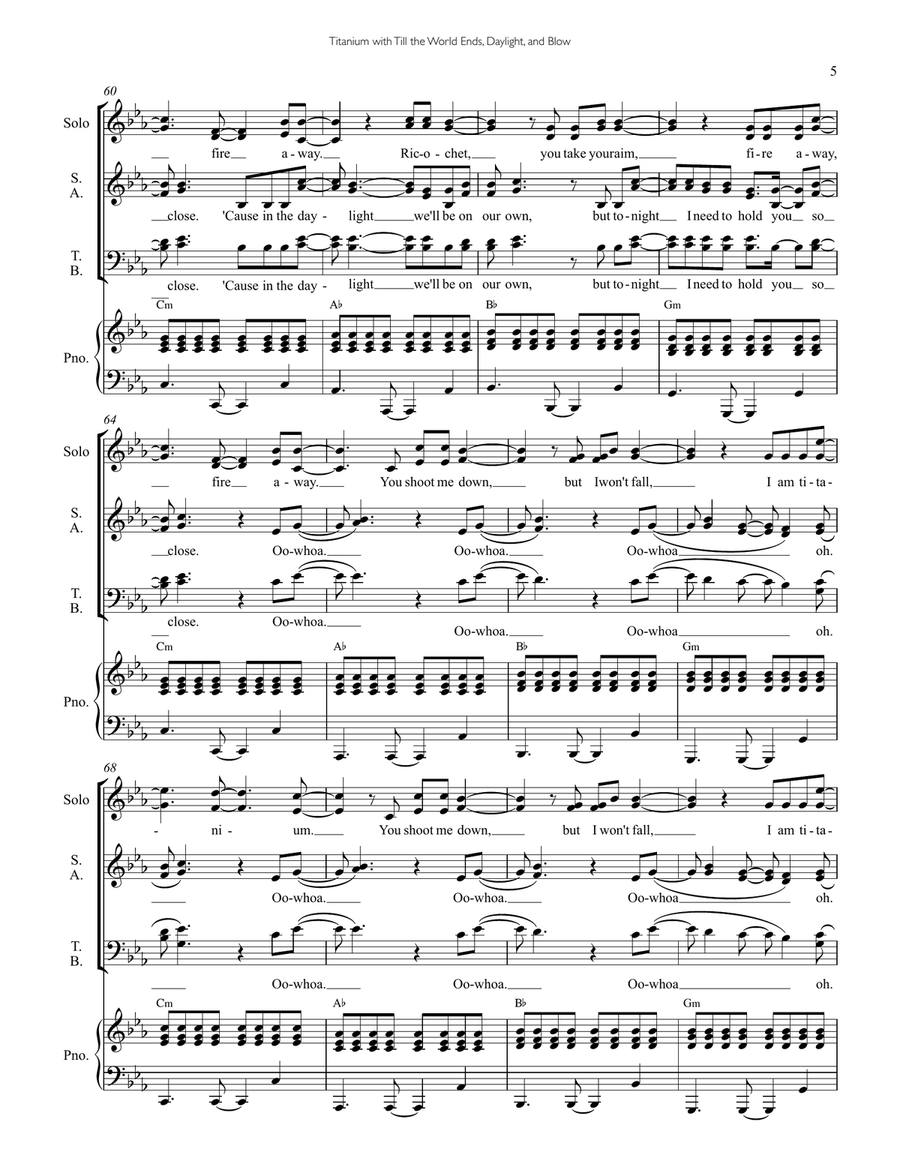 Medley: Titanium with Till The World Ends, Daylight, and Blow 4-Part scores gallery preview page 5