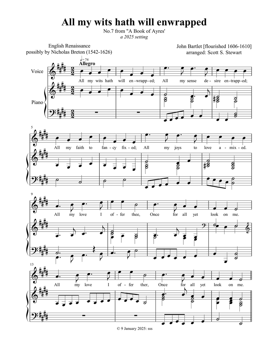 All my wits hath will enwrapped Piano, Vocal scores gallery preview page 1