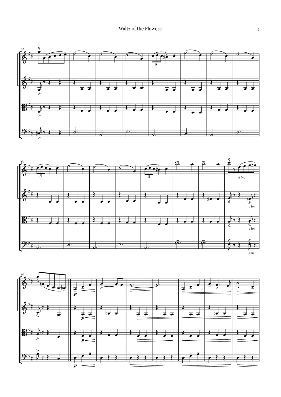 Waltz of the Flowers by Tchaikovsky | ENCHANTING Sheet Music String Quartet scores gallery preview page 3