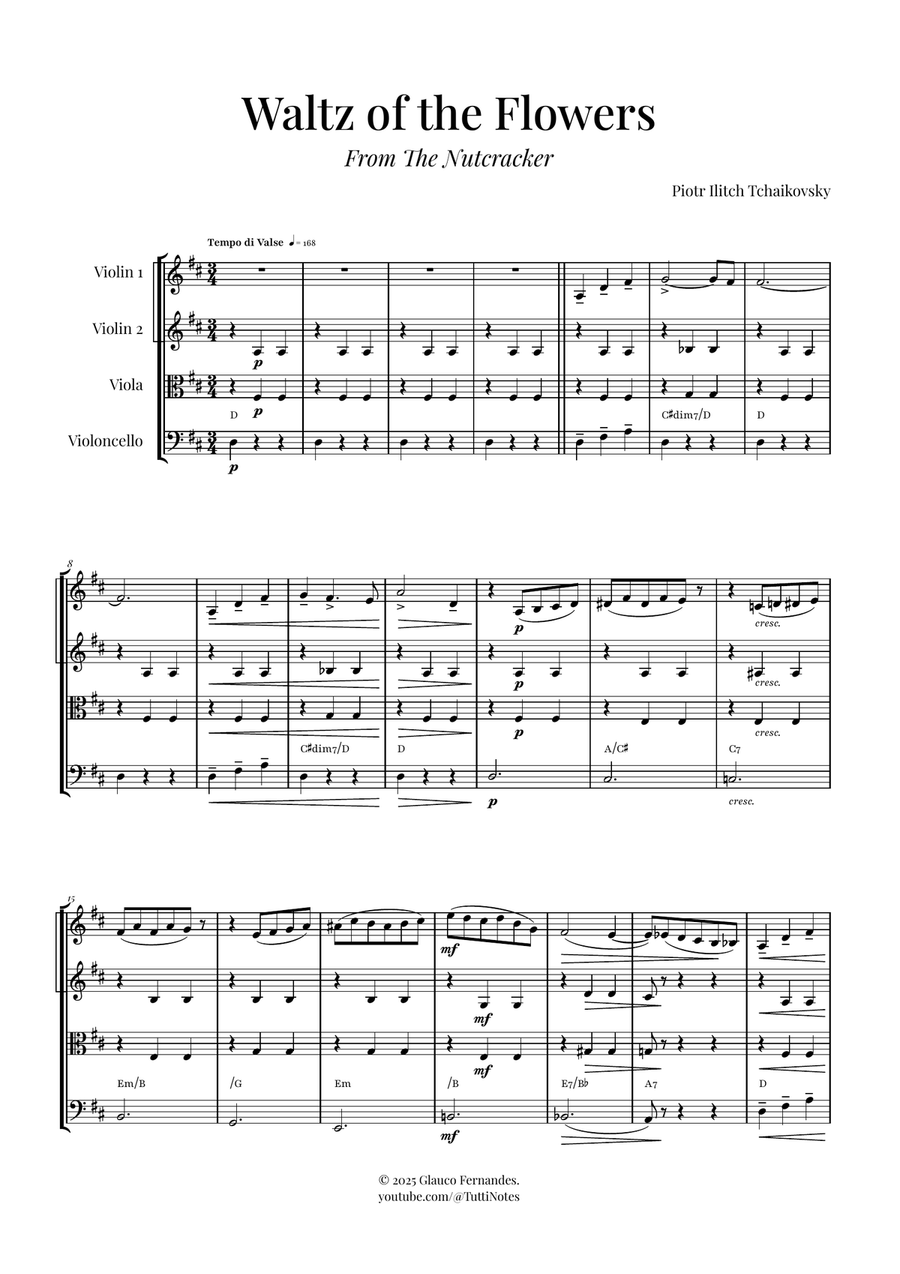 Waltz of the Flowers by Tchaikovsky | ENCHANTING Sheet Music String Quartet scores gallery preview page 1