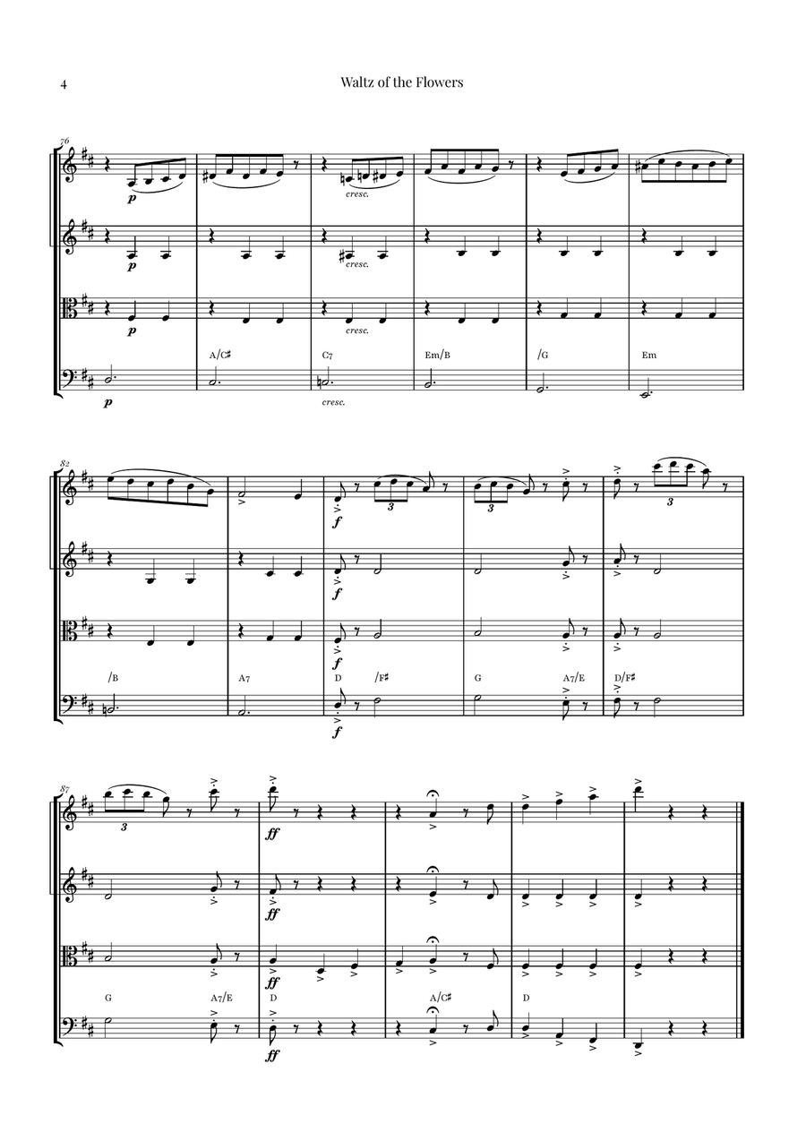 Waltz of the Flowers by Tchaikovsky | ENCHANTING Sheet Music String Quartet scores gallery preview page 4