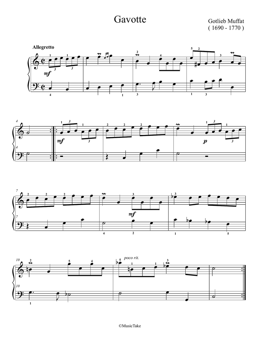 Muffat Gavotte Muffat Gavotte Easy Piano scores gallery preview page 1