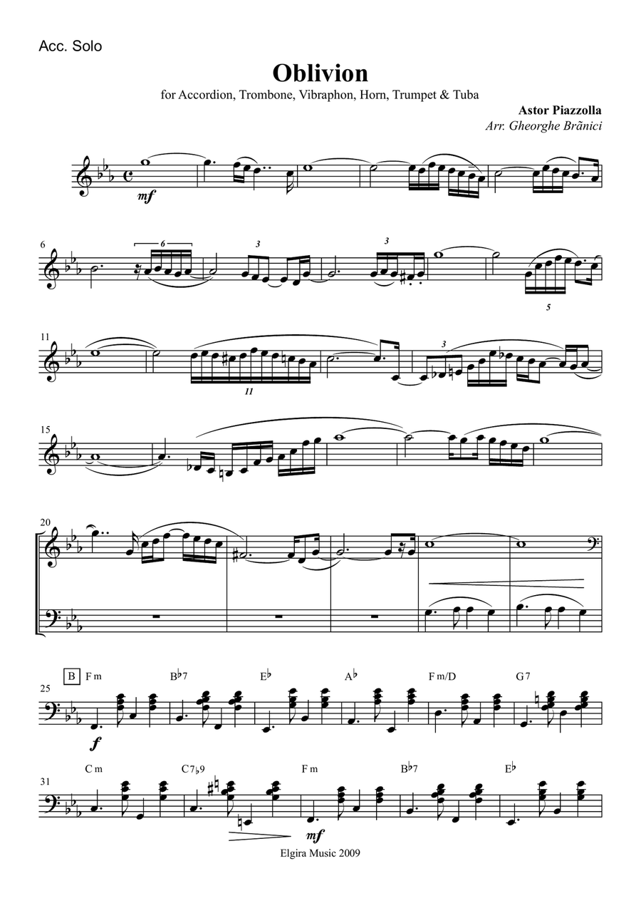 OBLIVION (Accordion, Trombone, vibraphon, horn, trumpet, tuba) Small Ensemble scores gallery preview page 1