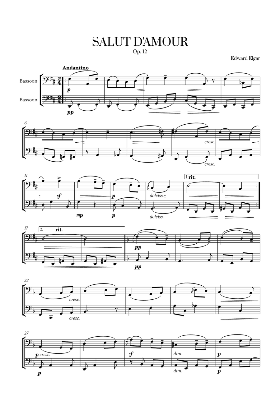 Edward Elgar - Salut d'Amour (D major) (for Bassoon Duet) Woodwind Duet scores gallery preview page 1