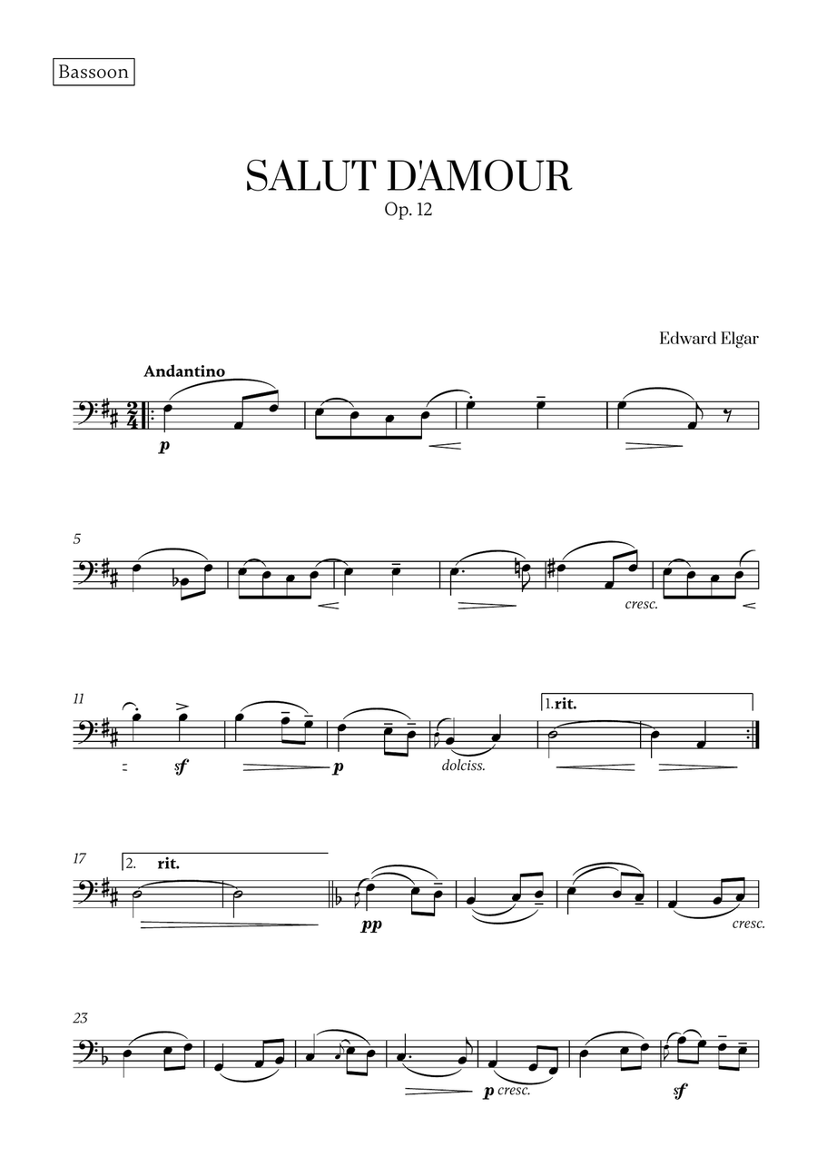 Edward Elgar - Salut d'Amour (D major) (for Bassoon and Cello) Bassoon scores gallery preview page 4