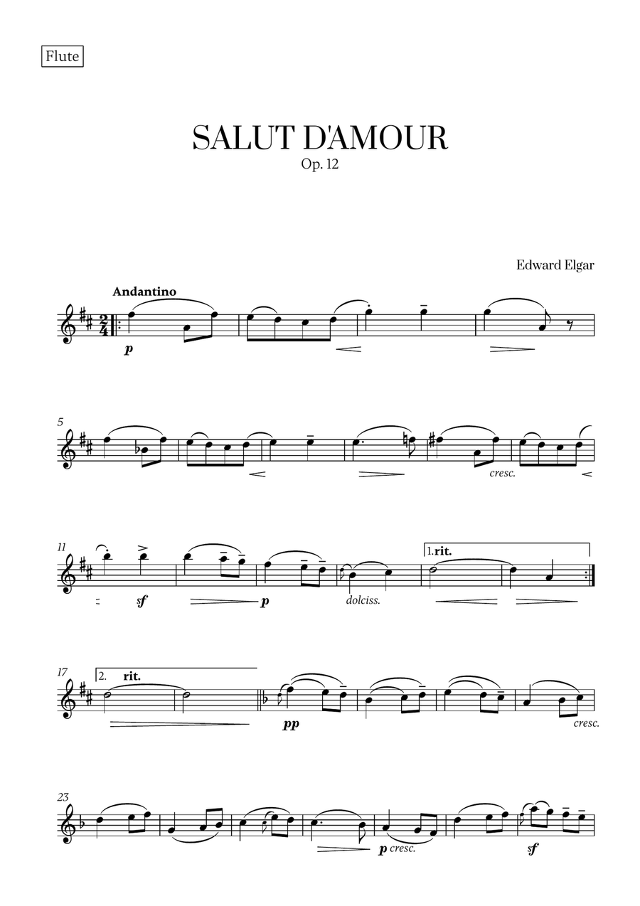 Edward Elgar - Salut d'Amour (D major) (for Flute and Violin) Flute scores gallery preview page 4