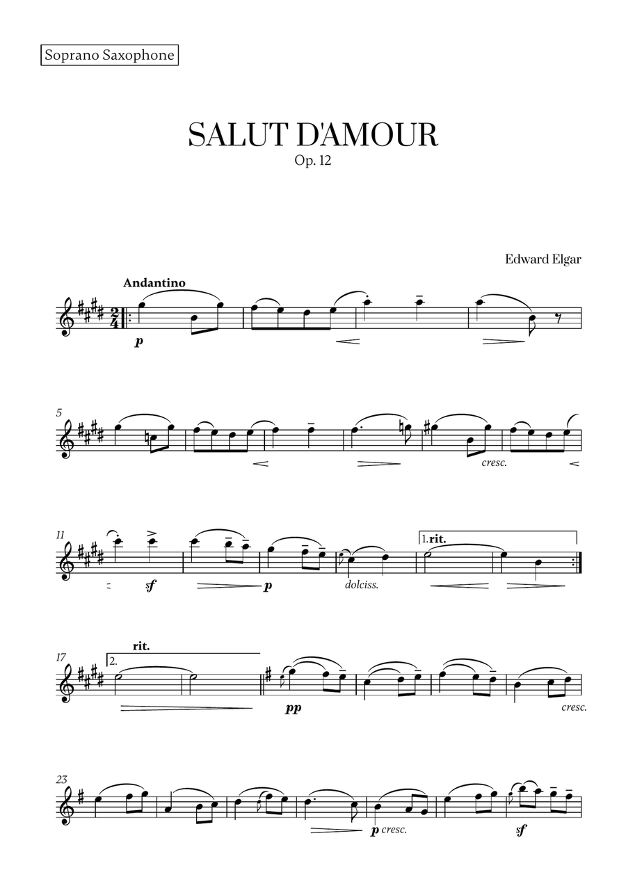 Edward Elgar - Salut d'Amour (D major) (for Soprano Saxophone and Violin) Soprano Saxophone scores gallery preview page 4