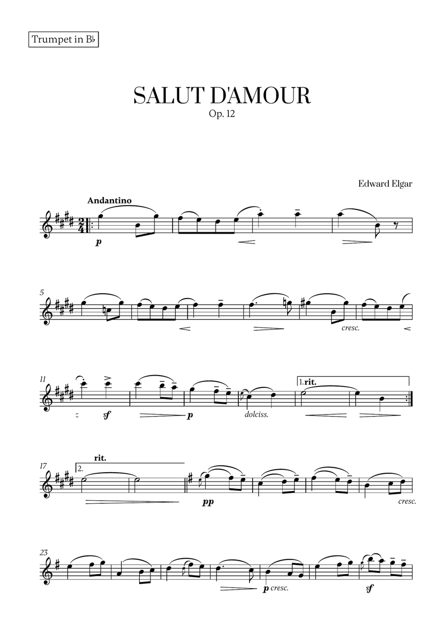 Edward Elgar - Salut d'Amour (D major) (for Trumpet and Flute) Flute scores gallery preview page 4