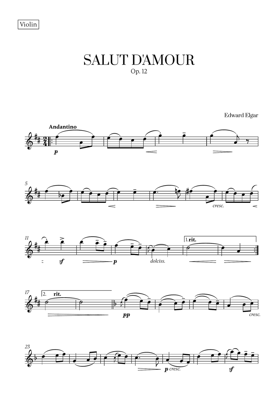 Edward Elgar - Salut d'Amour (D major) (for Violin and Flute) Flute scores gallery preview page 4