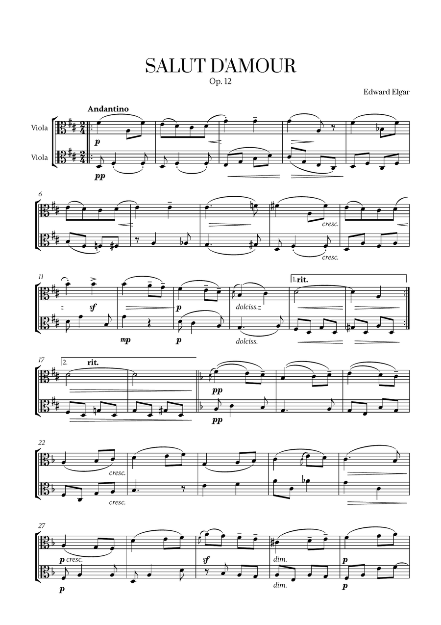 Edward Elgar - Salut d'Amour (D major) (for Viola Duet) String Duet scores gallery preview page 1